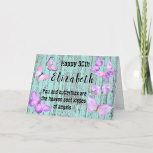 Carte 30e anniversaire papillon Aquarelle bleu rose