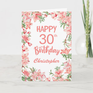 Carte 30e anniversaire Peach Peonies rose Aquarelle Flor