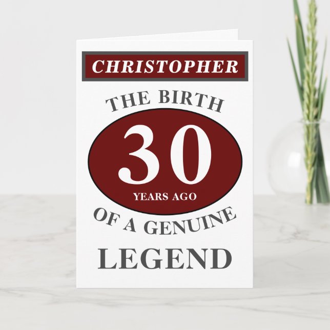 Carte 30e anniversaire Red Genuine Legend Ajouter votre  (Devant)