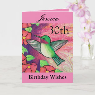 Carte 30e anniversaire Voeux de colibri rose