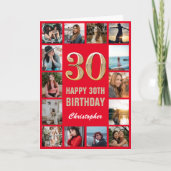 Carte 30e Joyeux Anniversaire Collage photo rouge et or