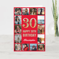 30e Joyeux Anniversaire Collage photo rouge et or