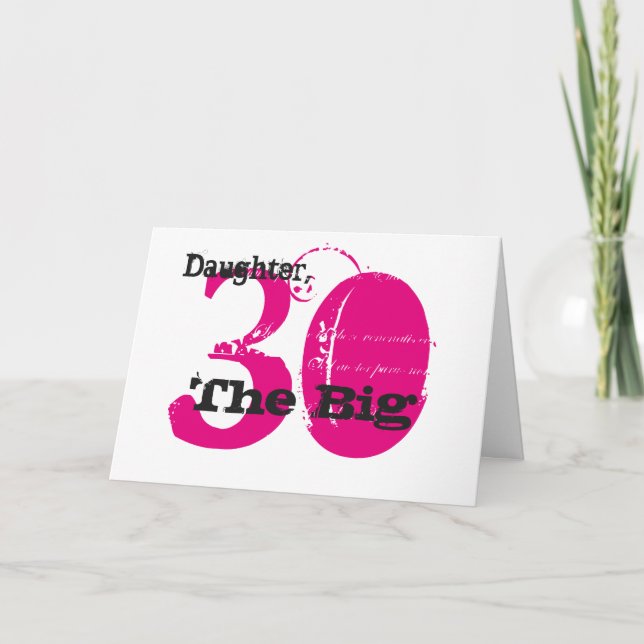 Carte 30ème anniversaire fille, texte noir & rose, blanc (Devant)