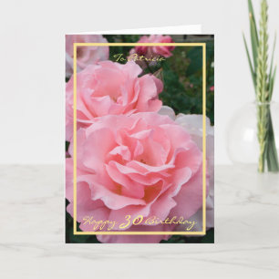 Carte 30ème Anniversaire Patricia Roses Elégant Cadre Or