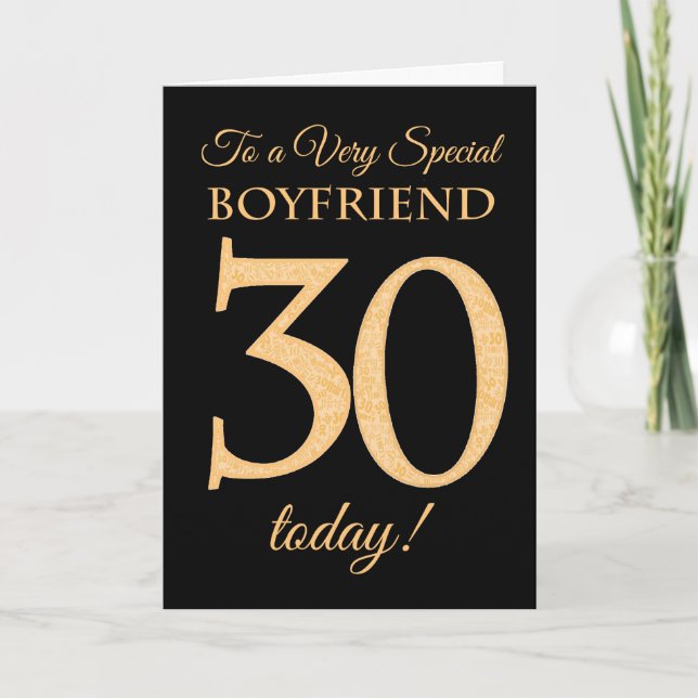 Carte 30ème Or-effet sur le noir pour l'anniversaire (Devant)