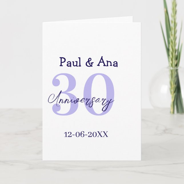 Carte 30th anniversary purple bold letter name simple re (Devant)