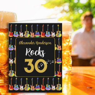 Carte 30th Birthday Rock and Roll Guitar ajouter Nom