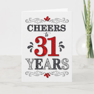 Carte 31e anniversaire Cheers en Motif noir blanc rouge