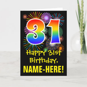 Carte 31e anniversaire : Motif Fun Fireworks + Arc-en-ci