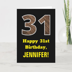 Carte 31e anniversaire : Nom, Motif Faux Wood Grain "31"