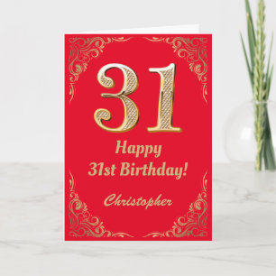 Carte 31e anniversaire Parties scintillant rouge et or