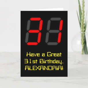 Carte 31e anniversaire : Rouge Digital Clock Style "31" 