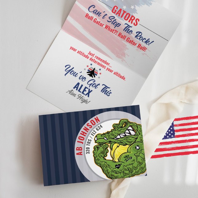 Carte 320 Gators Armée de l'Air BMT Formation militaire  (320 Gators Mascot Card, Airman, can't stop the rock, F-16 Jet plane, Mom Heart Tattoo, Air Force BMT)