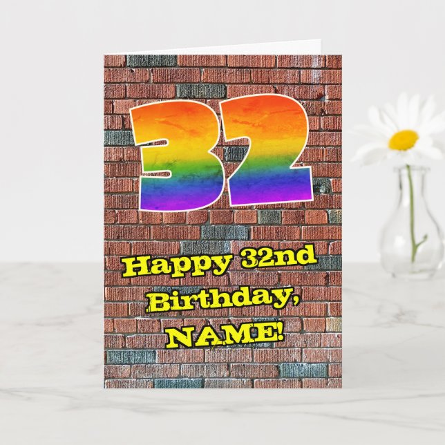 Carte 32e anniversaire : Arc en ciel inspiré par les gra (Petite plante)