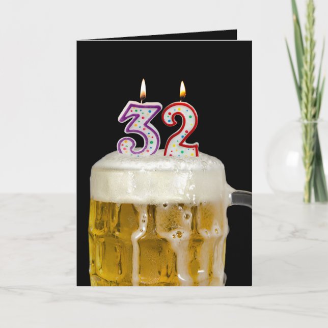 Carte 32e anniversaire Bière sur noir (Devant)