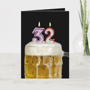 Carte 32e anniversaire Bière sur noir