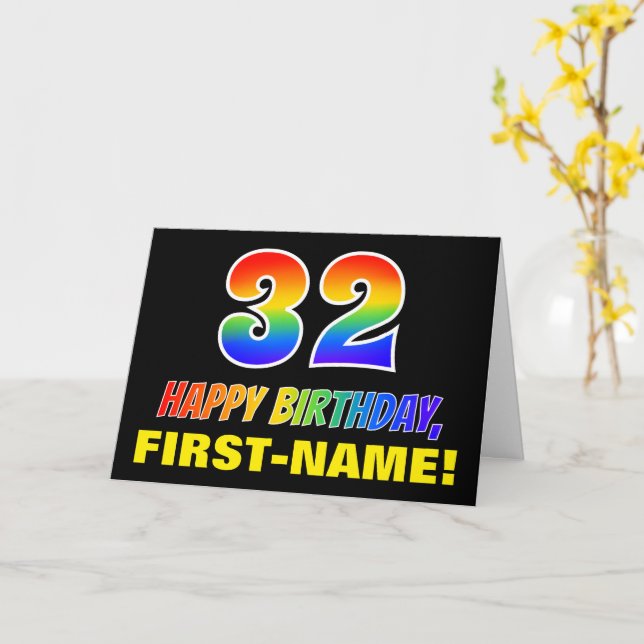 Carte 32e anniversaire : Bold, amusant, simple, arc-en-c (Fleur jaune)