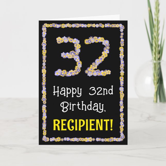Carte 32e anniversaire : Floral Flowers Numéro, Nom pers (Devant)