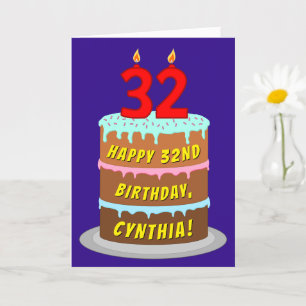 Carte 32e anniversaire : Fun Cake and Candles + Nom pers