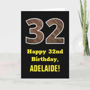 Carte 32e anniversaire : Nom, Motif Faux Wood Grain "32"
