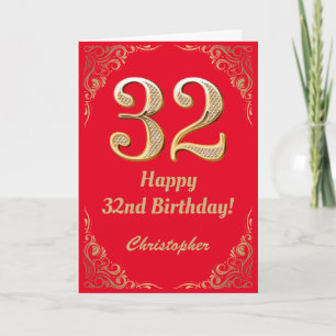 Carte 32e anniversaire Parties scintillant rouge et or