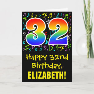 Carte 32e Anniversaire : Symboles de musique colorés + A