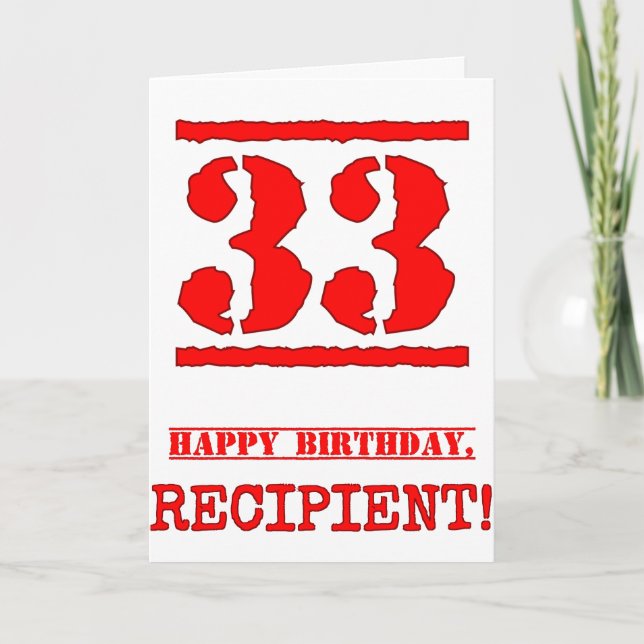 Carte 33e anniversaire : Amusant, Timbre en caoutchouc r (Devant)