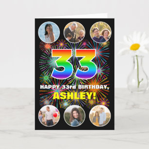 Carte 33e anniversaire : Arc-en-ciel amusant #, Nom pers