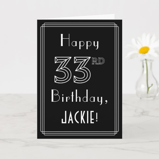 Carte 33e anniversaire : Art Déco Style # 33 & Nom perso (Petite plante)
