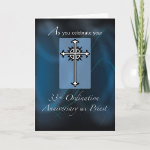 Carte 33e anniversaire de l'ordination Prêtre Croix Blu