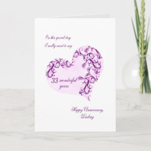 Carte 33e anniversaire du Mariage romantique