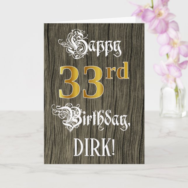 Carte 33e anniversaire : Faux Gold Look + Faux Wood Moti (Orchidée)