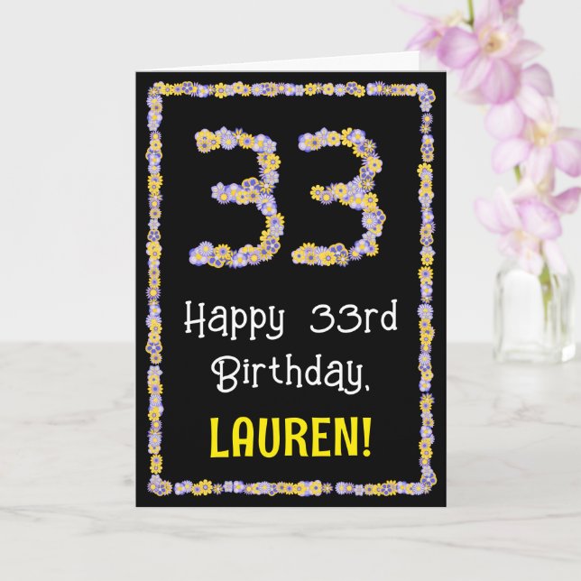 Carte 33e anniversaire : Floral Flowers Numéro, Nom pers (Orchidée)