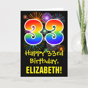Carte 33e anniversaire : Fun Fireworks Motif + Rainbow 3