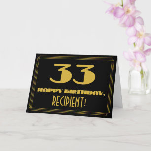 Carte 33e anniversaire : Nom + Art Déco Inspiré Look "33