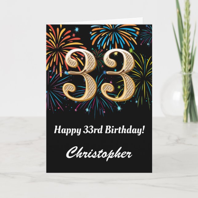 Carte 33e anniversaire Rainbow Fireworks noir et or (Devant)