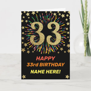 Carte 33e Birthday Fireworks Rainbow Gold Fun