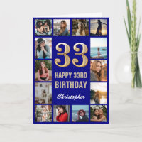 33e Joyeux Anniversaire Marine Bleu & Gold Photo C