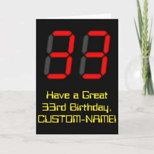 Carte 33ème anniversaire : Rouge Digital Clock Style "33