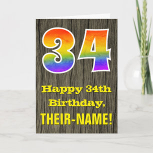 Carte 34e Anniversaire : Aspect Bois Faux Rustique, "34"