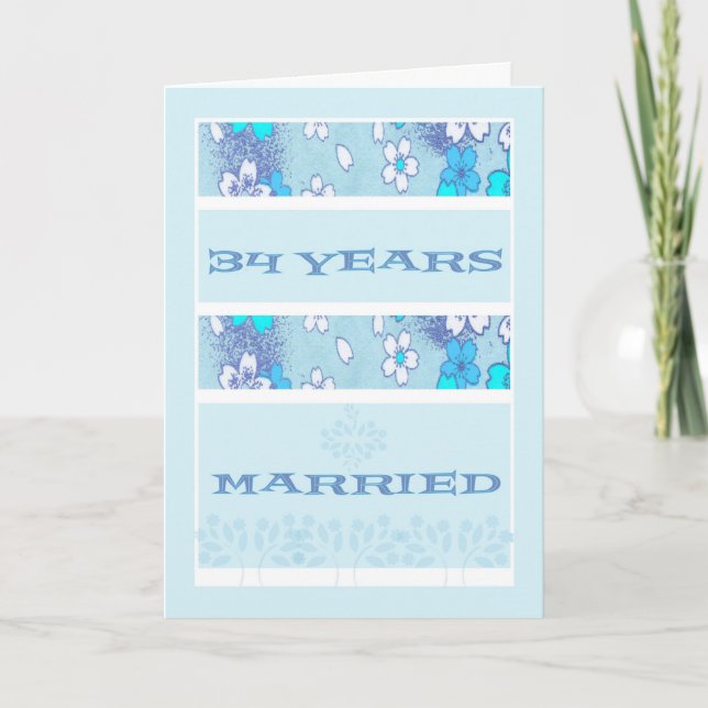 Carte 34e anniversaire de mariage aux fleurs bleues (Devant)