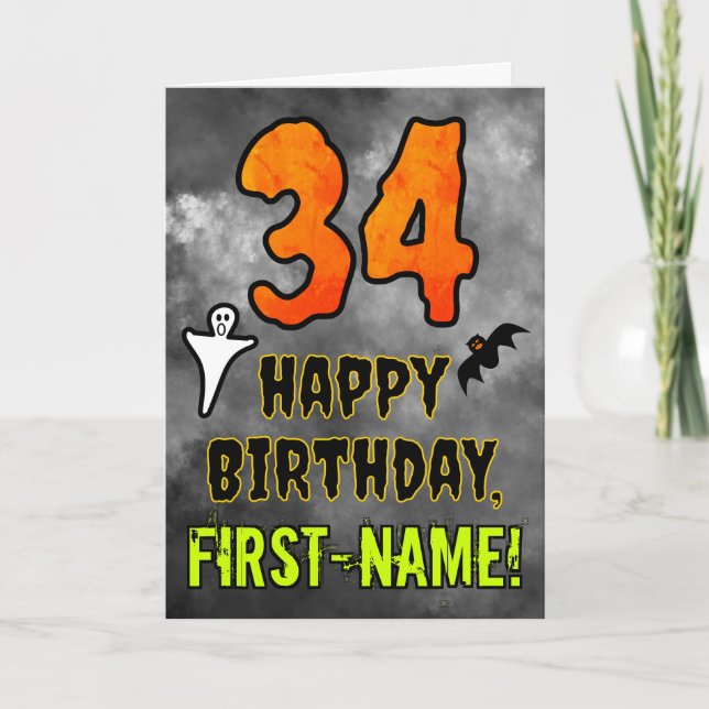 Carte 34e anniversaire : Eerie Halloween Thème + Nom per (Devant)