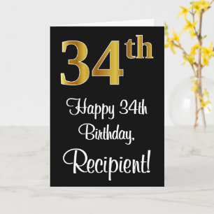 Carte 34e Anniversaire ~ Élégant Luxueux Faux Aspect Or 