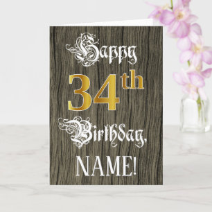 Carte 34e anniversaire : Faux Gold Look + Faux Wood Moti
