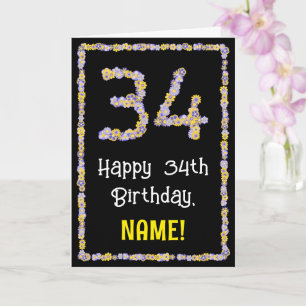 Carte 34e anniversaire : Floral Flowers Numéro, Nom pers
