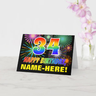 Carte 34e anniversaire : Gras, Amusants, Feu d'artifice,