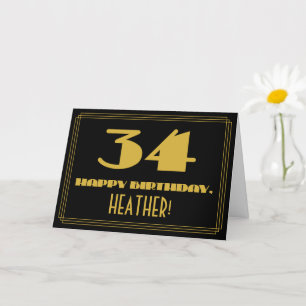 Carte 34e anniversaire : Nom + Art Déco Inspiré Look "34