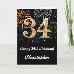 Carte 34e anniversaire Rainbow Fireworks noir et or