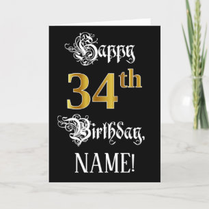 Carte 34e anniversaire — Script fantaisie; look or Faux;