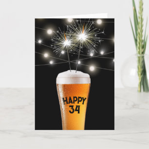 Carte 34e anniversaire Sparkler en verre de bière